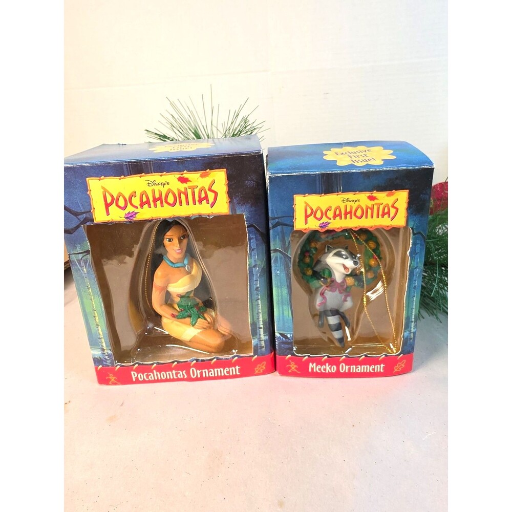 New Disney Pocahontas & Meeko 1995 Christmas Ornaments in Boxes